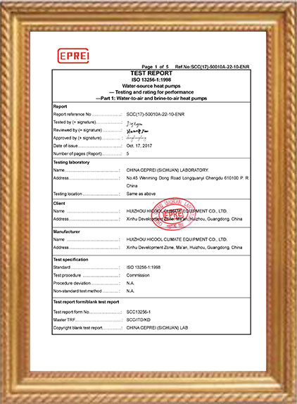 Testing Report for OpticClimate Water Source Heat Pump